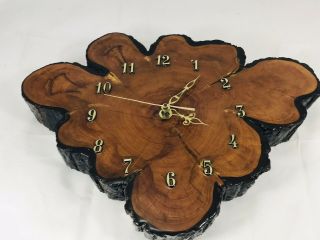 Vintage Tree Trunk Lacquered Wood Rustic Wall Clock Wood Slab 15 X 12.  5 X 2.  25