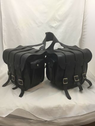 Vintage Leather Motorcycle Saddle Bags Black Leather