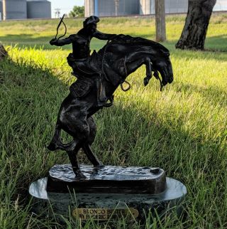 VINTAGE Bronco Buster Statue Figurine Fredrick Remington Marble Base 3
