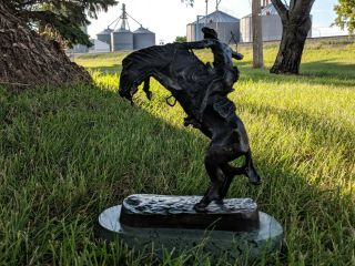 VINTAGE Bronco Buster Statue Figurine Fredrick Remington Marble Base 4