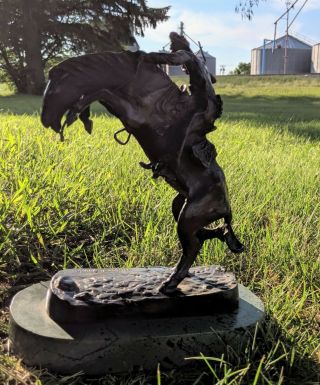 VINTAGE Bronco Buster Statue Figurine Fredrick Remington Marble Base 6