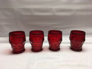 Set 4 Vintage Ruby Red Depression Glass Goblet Heavy Honeycomb Anchor Hocking