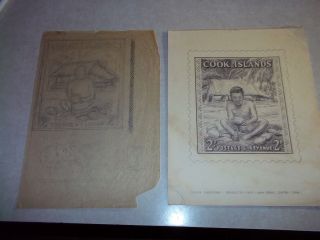 Cook Islands Stamp Rare Pencil Drawings Of Unadopted 1930 