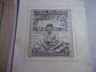 COOK ISLANDS STAMP RARE PENCIL DRAWINGS Of Unadopted 1930 ' s Stamp UNIQUE 2