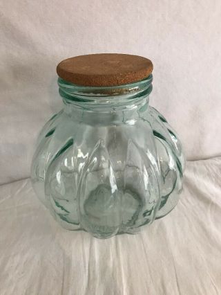 Vintage Italian Glass Jar Cookie Cork Lid Blue Green Italy