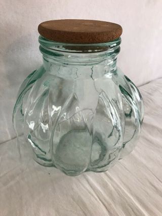 Vintage Italian Glass Jar Cookie Cork Lid Blue Green Italy 2