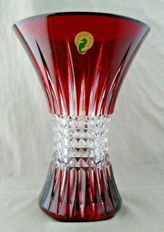 Vintage Waterford Crystal Lismore Diamond Ruby Red Cut To Clear Flared Vase 8 "