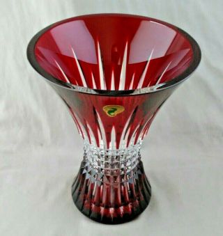 Vintage Waterford Crystal Lismore Diamond Ruby Red Cut to Clear Flared Vase 8 
