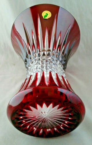 Vintage Waterford Crystal Lismore Diamond Ruby Red Cut to Clear Flared Vase 8 