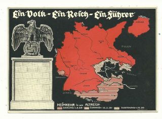 Vintage World War 2 German Germany Ein Volk Ein Reich Ein Fuhrer 1939 Postcard