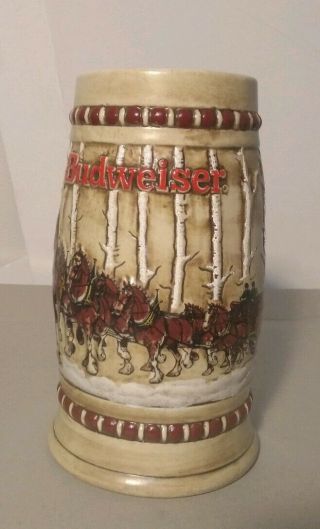 Vintage 1981 2nd Budweiser Beer Holiday Christmas Stein Mug Snowy Woodlands CS50 2