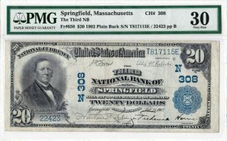 $20 1902 Pb Third National Springfield Massachusetts Ma " Mega Rare " 3 On Census