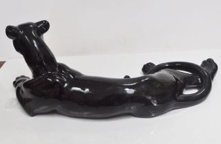 Vintage Mid Century Black Ceramic Panther Figure Laying Down 2