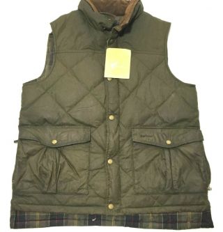 Vintage Barbour Waxed Cotton Gilet Vest Down Feather Size Large With Tags