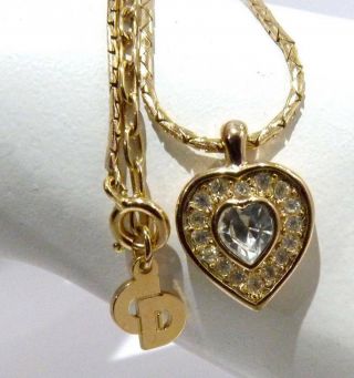 VINTAGE CHRISTIAN DIOR NECKLACE CHR.  DIOR GERMANY HEART PENDANT CHAIN NECKLACE 8