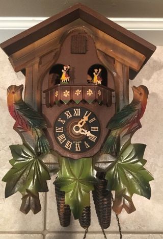 Vintage Dancing Musical People Cuckoo Clock Mechanical Germany Wooden