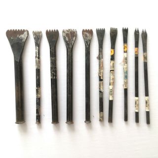 10 Vtg Stone Carving Tools - Tooth Chisels - Sculpting Tools