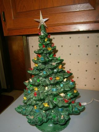 Vintage 22 " Atlantic Mold (?) 3 Piece Ceramic Colored Lights Christmas Tree