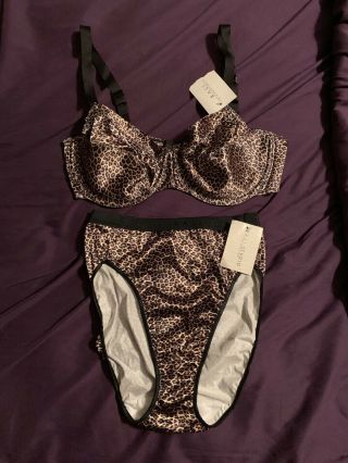 Nwt Vintage Bali Satin Bra Hi - Cit Signature Panty,  Leopard 38c/6