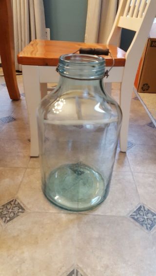 Vintage Wire Bail 1930 Blue Glass Milk Jar 5 Gallon Jug