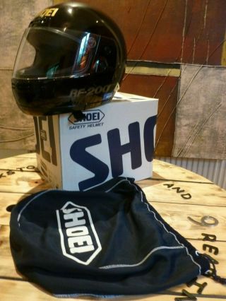 Vintage Shoei Rf - 200 Black Motorbike Helmet 53 Xs - Box,  Papers And Helmet Bag