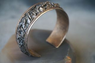Vtg.  Arts&crafts Artisan - Made Sterling Silver Cuff Bangle Bracelet Wrinkled Motif