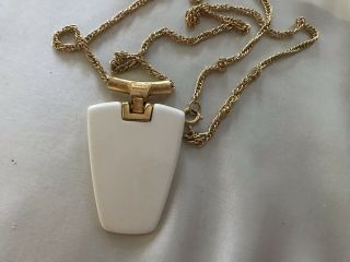 Crown Trifari Vintage Modernist Bone & Gold Tone Pendant Necklace