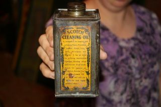 Rare Vintage c.  1910 Scotch Automobile Cleaning Oil Metal Can Sign 2