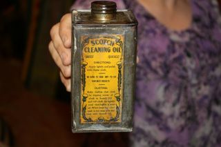 Rare Vintage c.  1910 Scotch Automobile Cleaning Oil Metal Can Sign 4