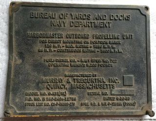 Vintage 1953 Navy Department Metal Plaque Bureau Of Yards And Docks