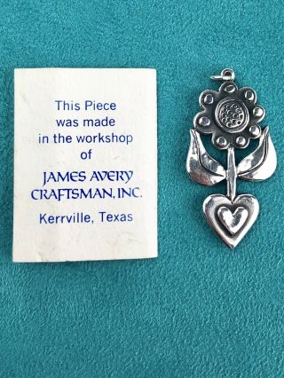 Rare Retired James Avery Sterling Silver Melissa Flower Heart Pendant 2