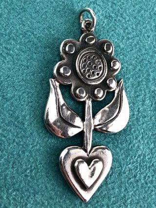 Rare Retired James Avery Sterling Silver Melissa Flower Heart Pendant 6