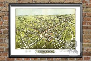 Old Map Of Westfield,  Ma From 1875 - Vintage Massachusetts Art,  Historic Decor