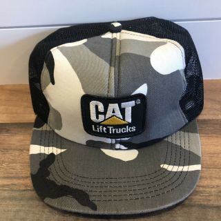 Vtg 70s 80s Cat Tonkin Large Logo Patch Trucker Hat Camo Two Tone Usa Snapback