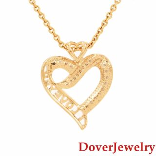 Estate Diamond 10K Yellow Heart ' I Love You ' Charm Pendant NR 3