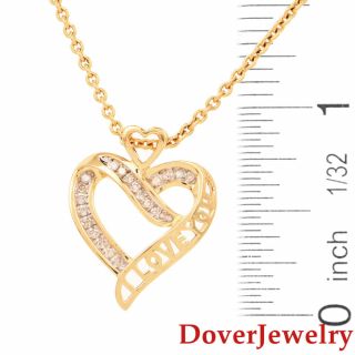 Estate Diamond 10K Yellow Heart ' I Love You ' Charm Pendant NR 4