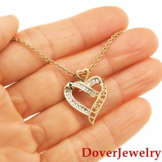 Estate Diamond 10K Yellow Heart ' I Love You ' Charm Pendant NR 5