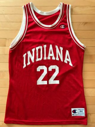 Vtg 90s Champion Indiana Hoosiers 22 Damon Bailey Basketball Jersey Sz L 44 Red