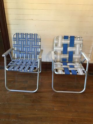 2 Vintage Aluminum Folding Webbed Lawn Arm Chairs (1) Is Sunbeam