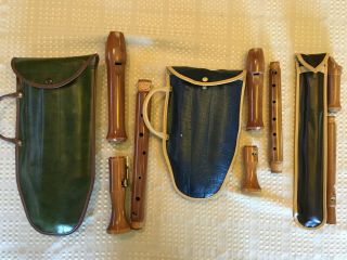 Vintage Wood Recorder Set Soprano,  Alto And Tenor With Cases