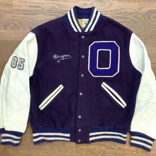 Vintage 1980s Letterman Varsity Jacket Wool Leather Football Omaha Central 1985