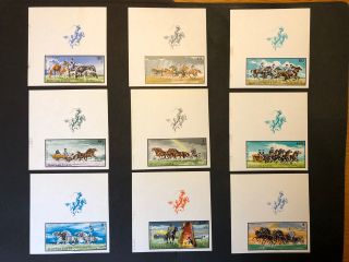 Hungary Scott No.  1913 - 21 Mnh Imperforate Imperf Imp Horses W/upper Tabs Rare