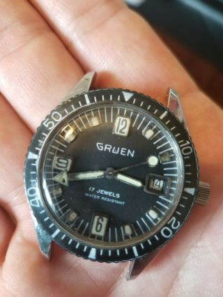 Rare Vintage 36mm Mens Gruen 17j Diver Watch
