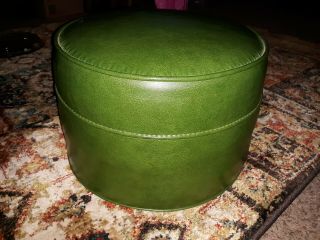 VINTAGE 1970 ' s GREEN HASSOCK FOOT Round STOOL OTTOMAN 15 