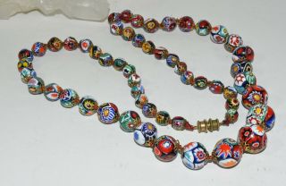Vintage Art Deco Murano Venetian Millefiori Glass Beaded Necklace 27 1/2 
