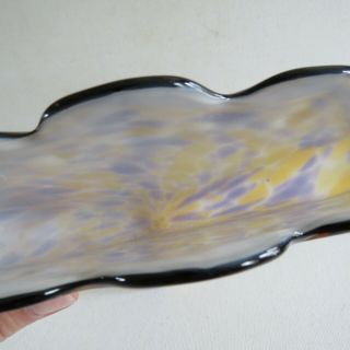 VTG Retro Hand Blown Art Glass VASE Ribbed purple & Yellow Splatter 6