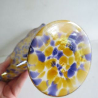 VTG Retro Hand Blown Art Glass VASE Ribbed purple & Yellow Splatter 7