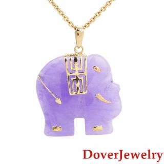 Estate Lavender Jade 14k Yellow Gold Elephant Pendant 5.  4 Grams Nr