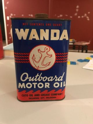 Vintage Wanda Outboard Motor Oil Can Great Graphics Rare Flat Quart