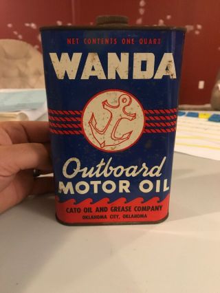 Vintage Wanda Outboard Motor Oil Can Great Graphics Rare Flat Quart 3